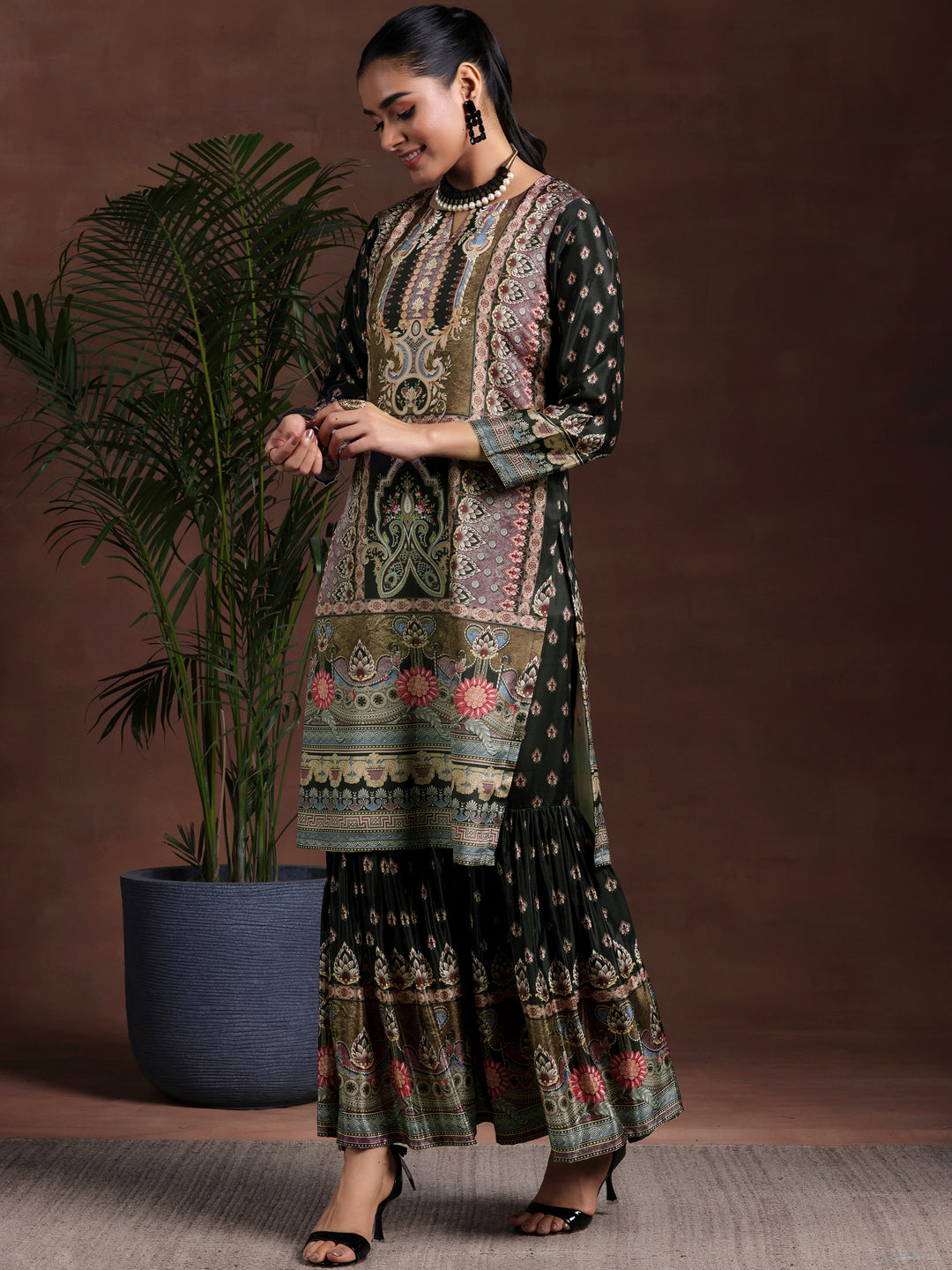 Multi Printed Silk Blend Straight Suit With Dupatta