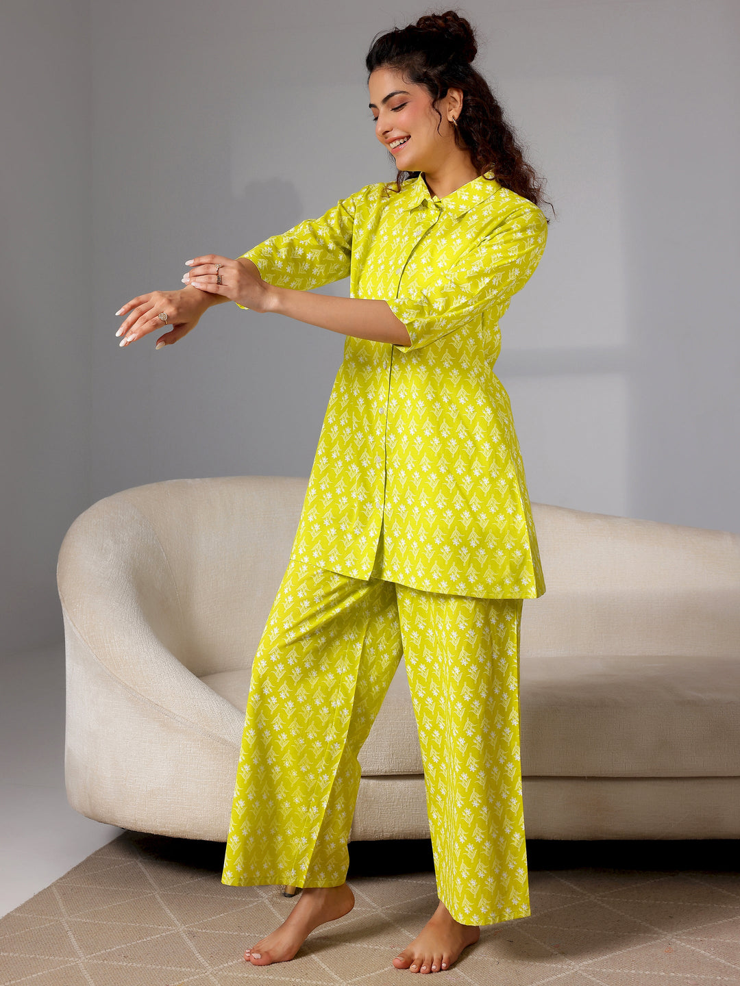 Green Printed Cotton Night Suits