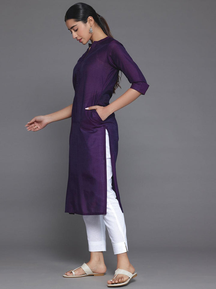 Purple Woven Design Silk Straight Kurta