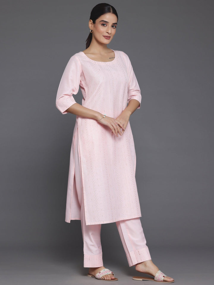 Peach Self Design Silk Blend Straight Suit With Dupatta