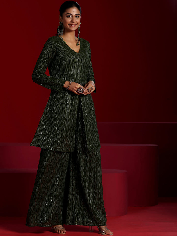 Mehreen Libas Art Wine Embroidered Georgette A-Line Kurta With Palazzos & Dupatta