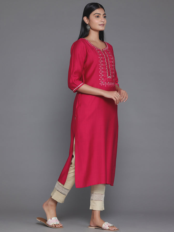 Pink Yoke Design Silk Blend Straight Kurta