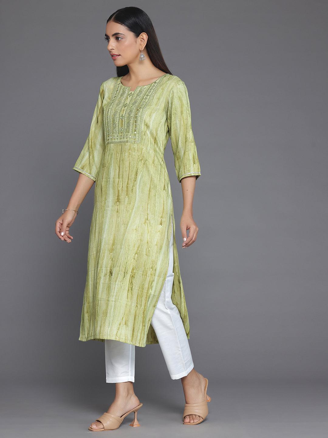 Green Yoke Design Cotton Straight Kurta