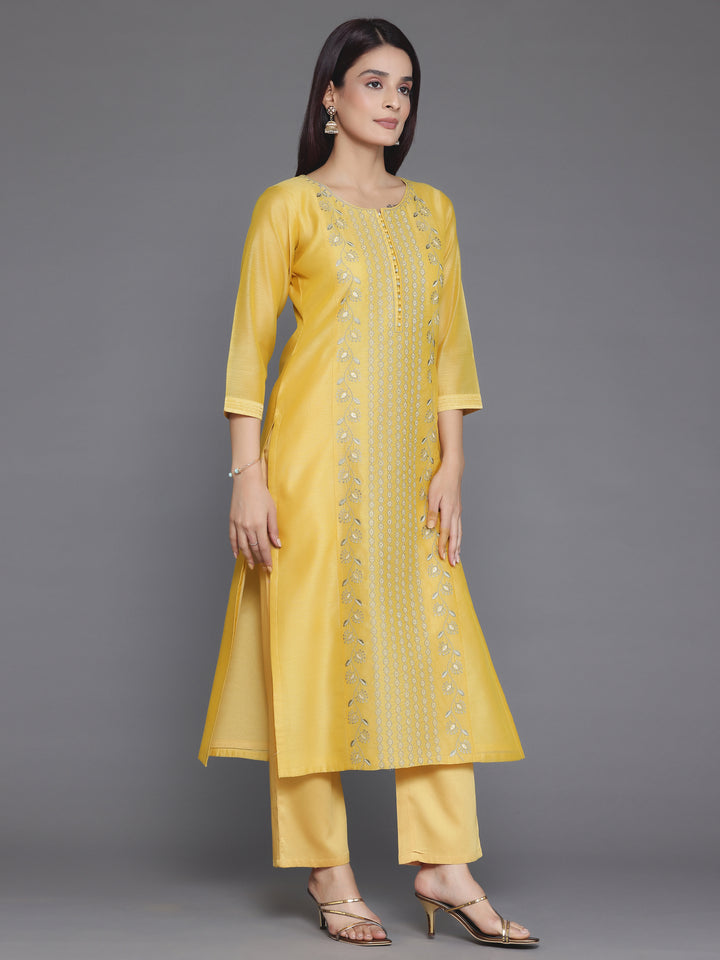 Yellow Embroidered Chanderi Silk Straight Suit With Dupatta