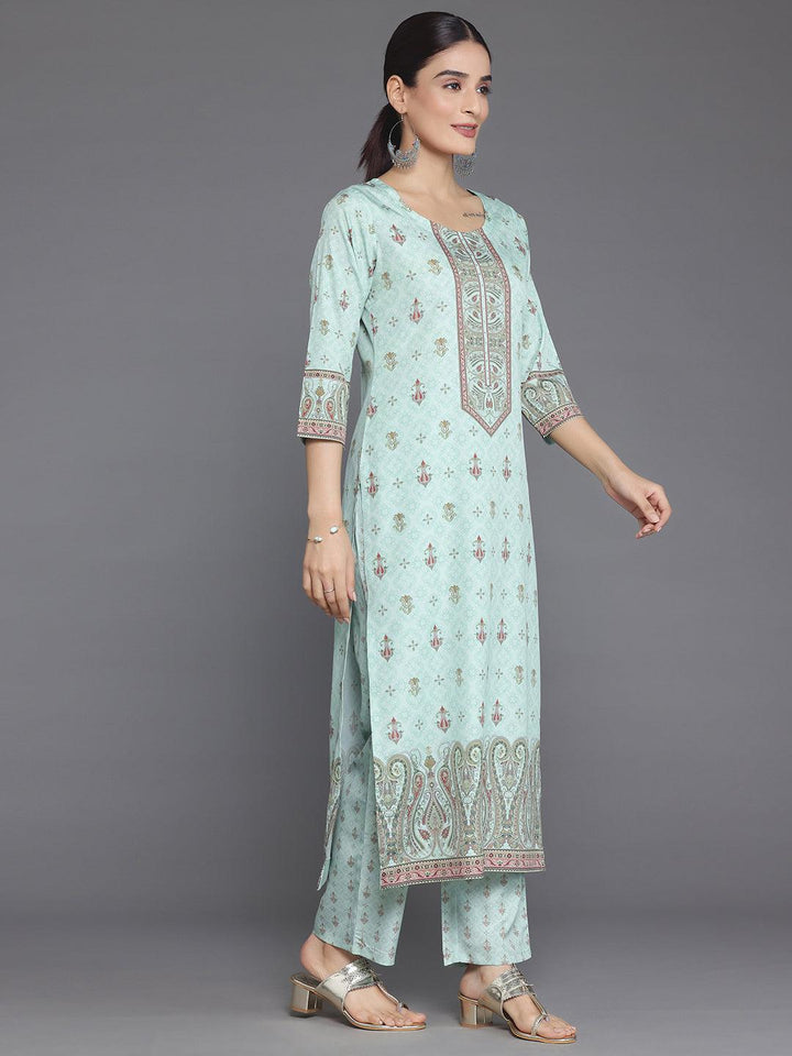 Green Printed Poly Crepe Straight Suit With Dupatta
