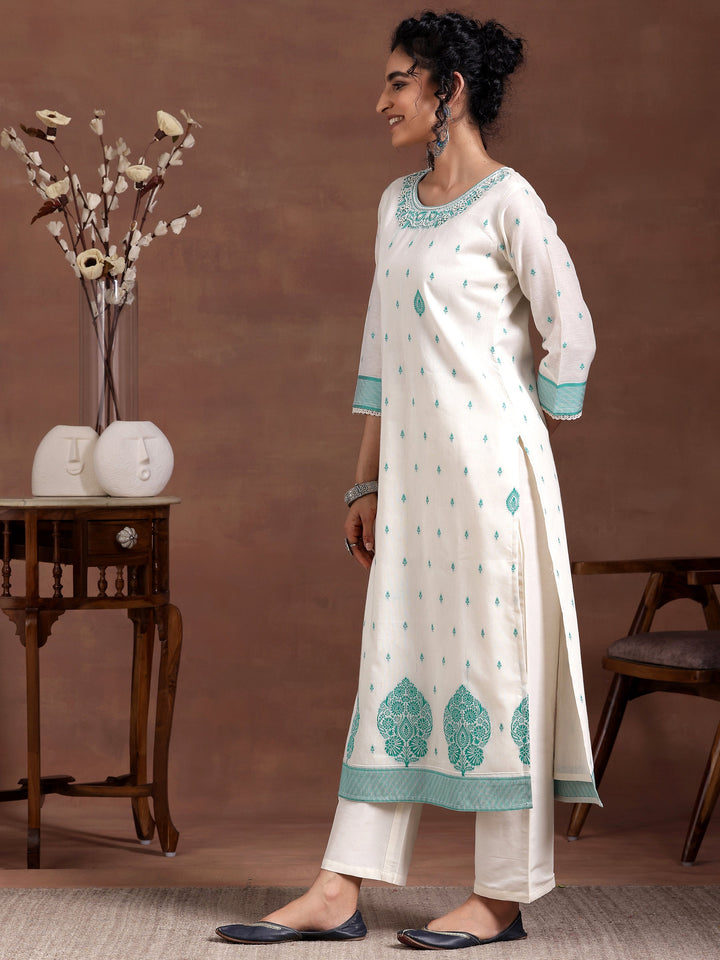 Off White Woven Design Chanderi Silk Straight Suit With Dupatta
