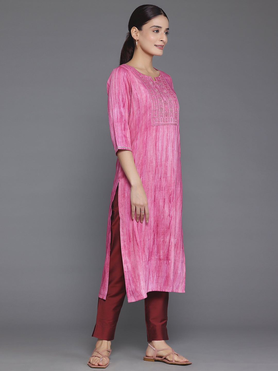 Pink Yoke Design Cotton Straight Kurta