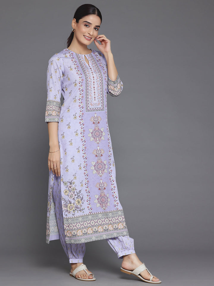 Purple Printed Poly Crepe Straight Suit With Dupatta