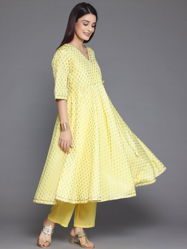 Yellow Printed Silk Blend Anarkali Kurta Set