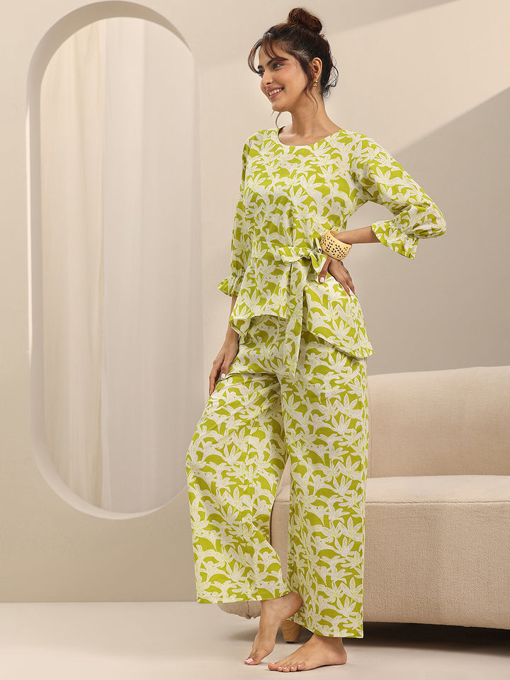 Green Printed Cotton Night Suits