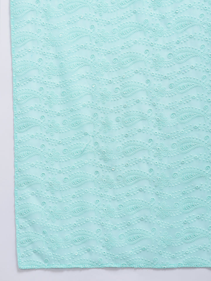 Turquoise Blue Embroidered Georgette Saree