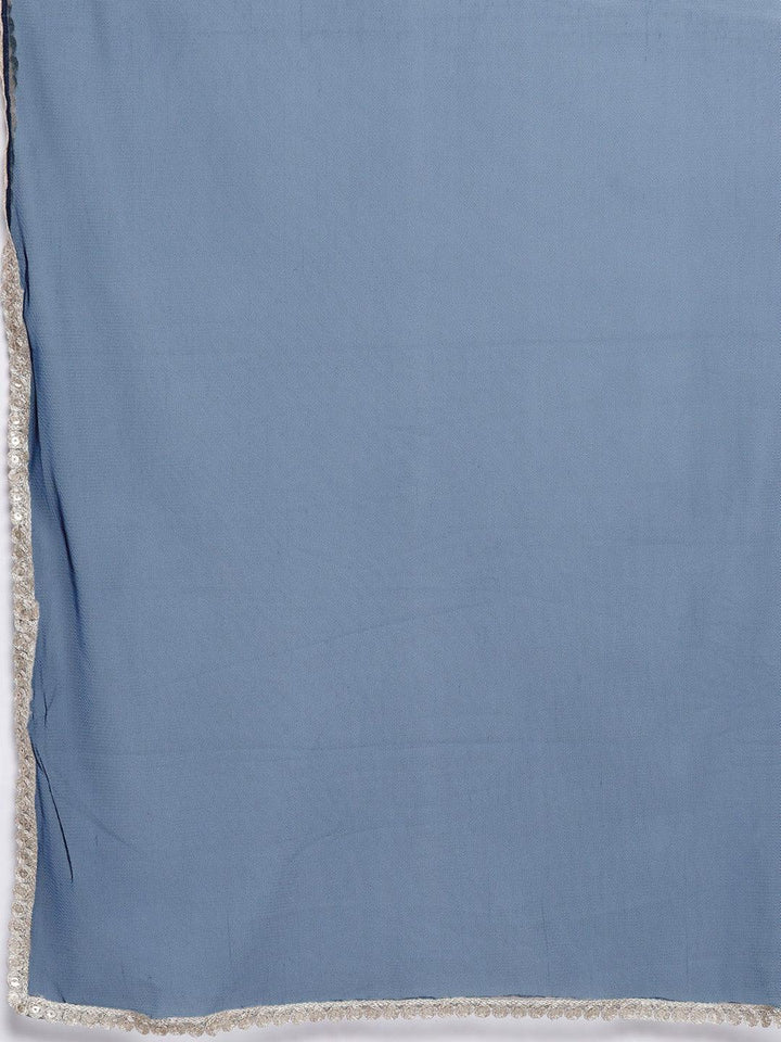 Teal Yoke Design Georgette A-Line Suit Set With Trousers