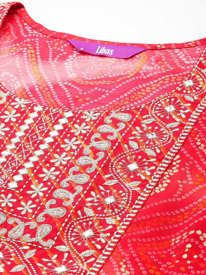 Orange Printed Silk Blend Anarkali Suit With Dupatta