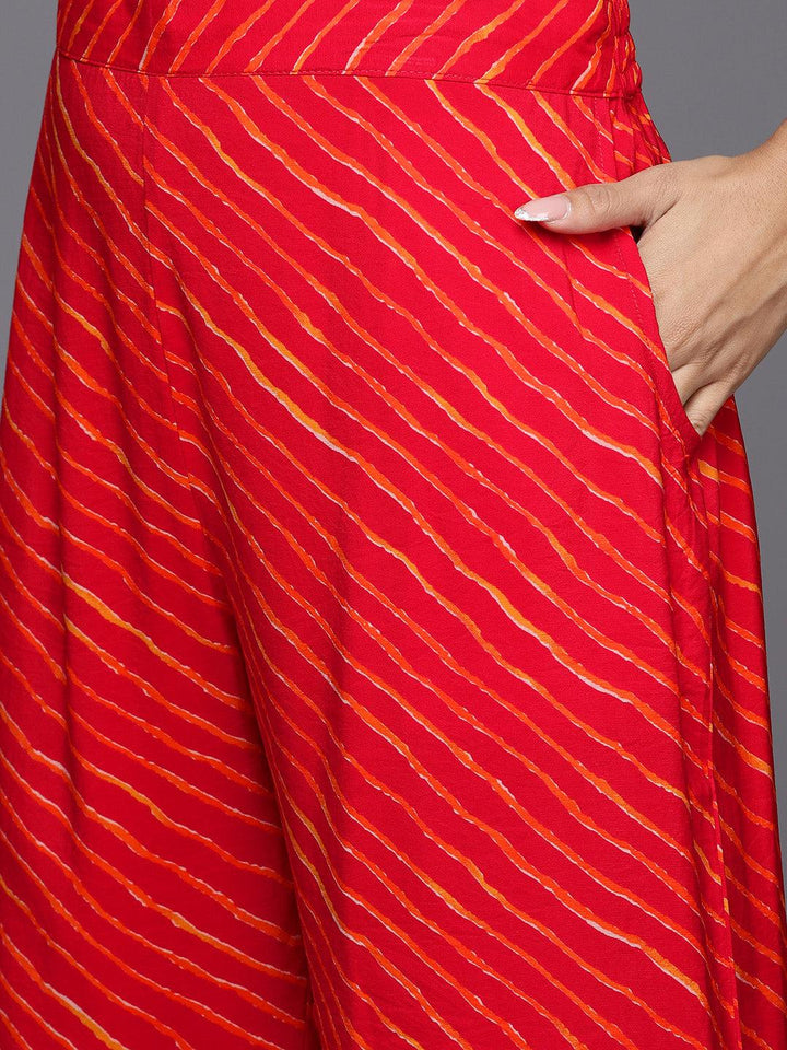 Orange Printed Silk Blend Anarkali Suit With Dupatta