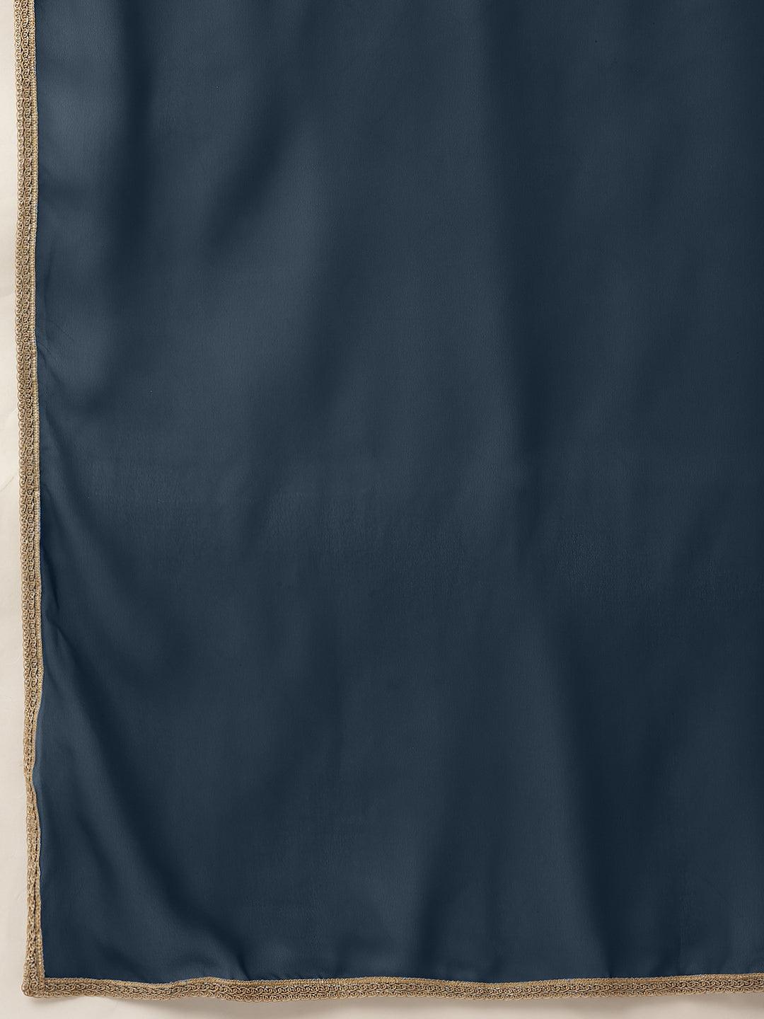 Blue Embellished Georgette Stitched Saree - ShopLibas