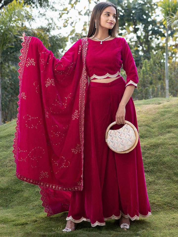 Pink Solid Velvet 3 Piece Co-Ords