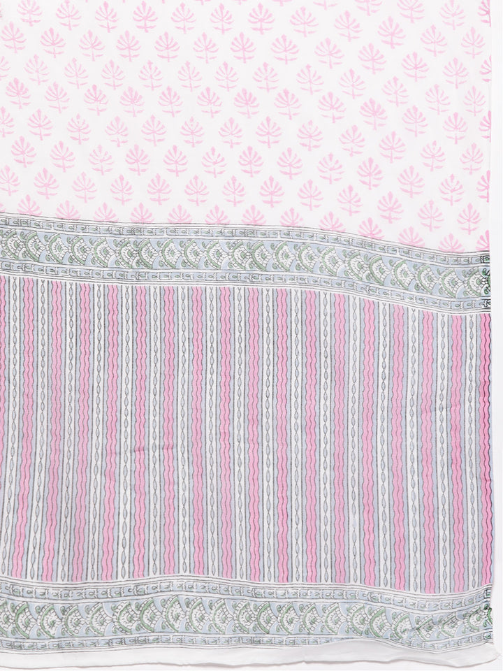 Pink Printed Cotton Straight Suit With Dupatta