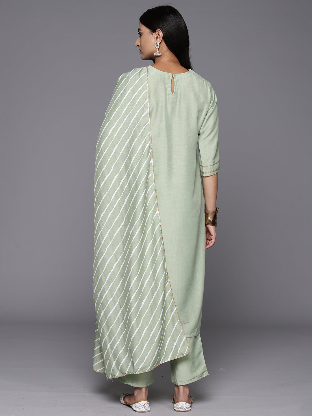 Green Yoke Design Silk Blend Straight Suit With Dupatta