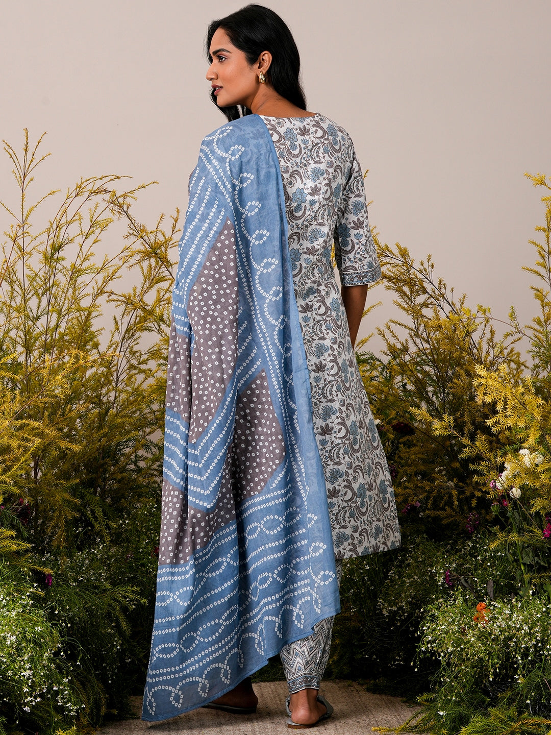Blue Printed Cotton Straight Suit With Dupatta