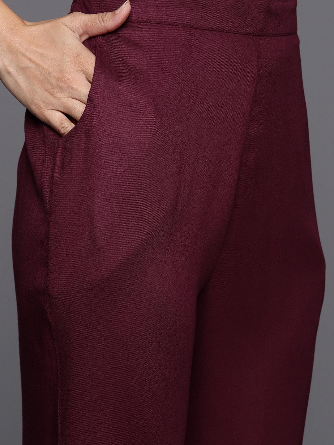 Maroon Yoke Design Wool Blend Straight Kurta With Palazzos - ShopLibas