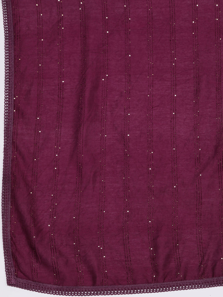 Wine Embroidered Silk Blend Straight Suit With Dupatta