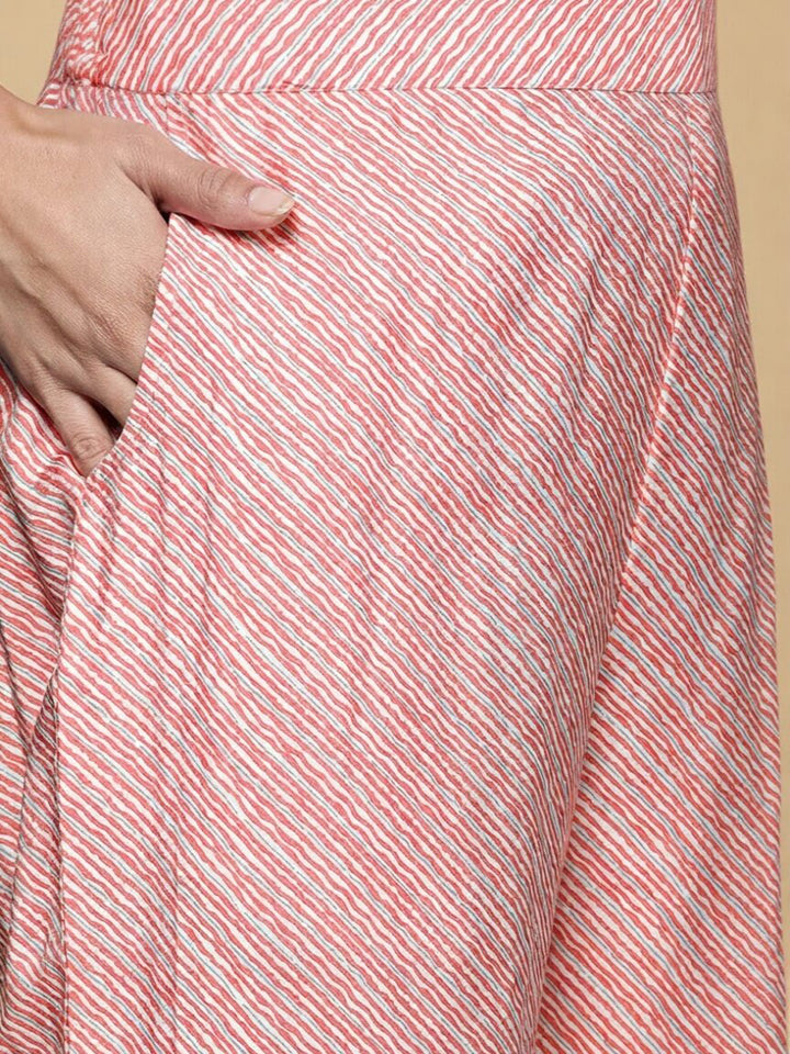 Pink Printed Silk Blend Straight Suit Set