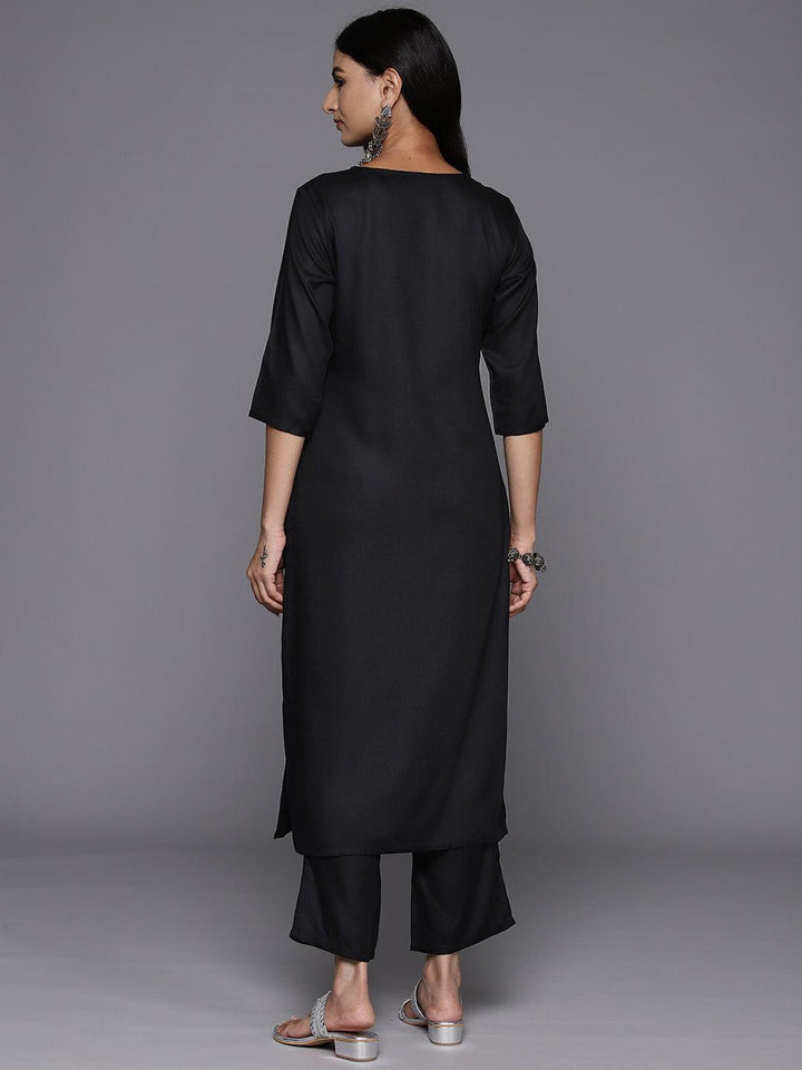 Black Yoke Design Wool Blend Straight Kurta Set