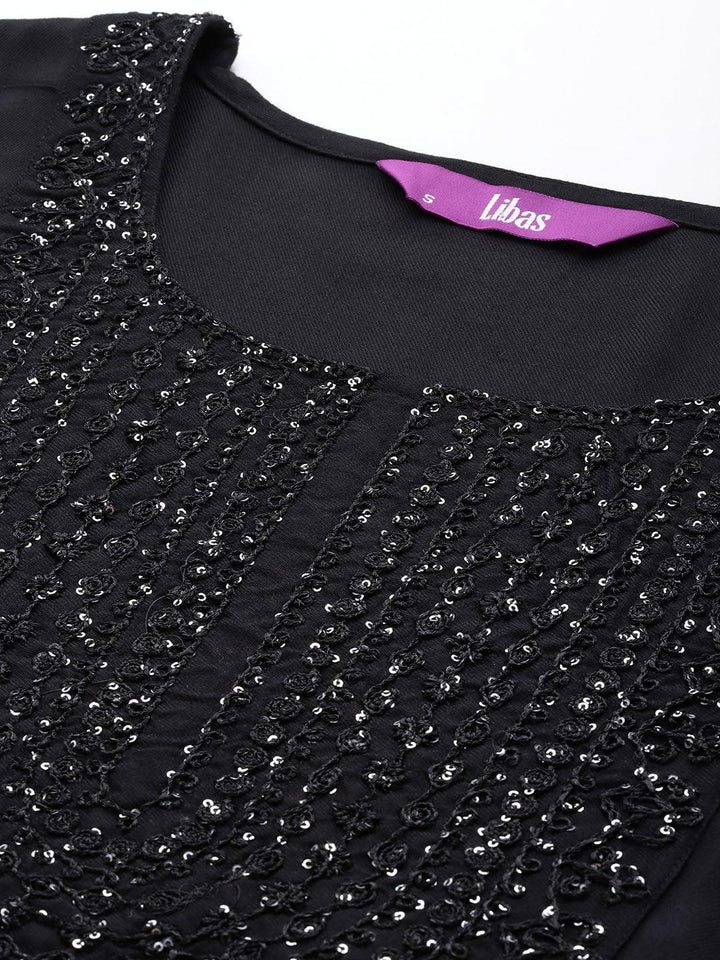 Black Yoke Design Wool Blend Straight Kurta Set