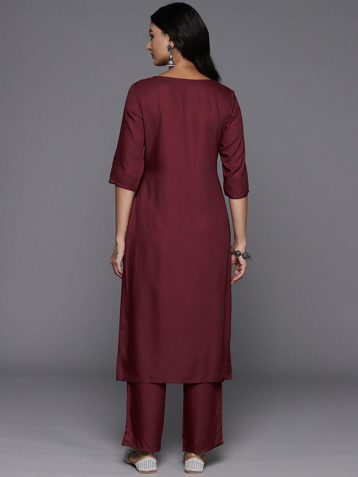 Maroon Yoke Design Wool Blend Straight Kurta Set