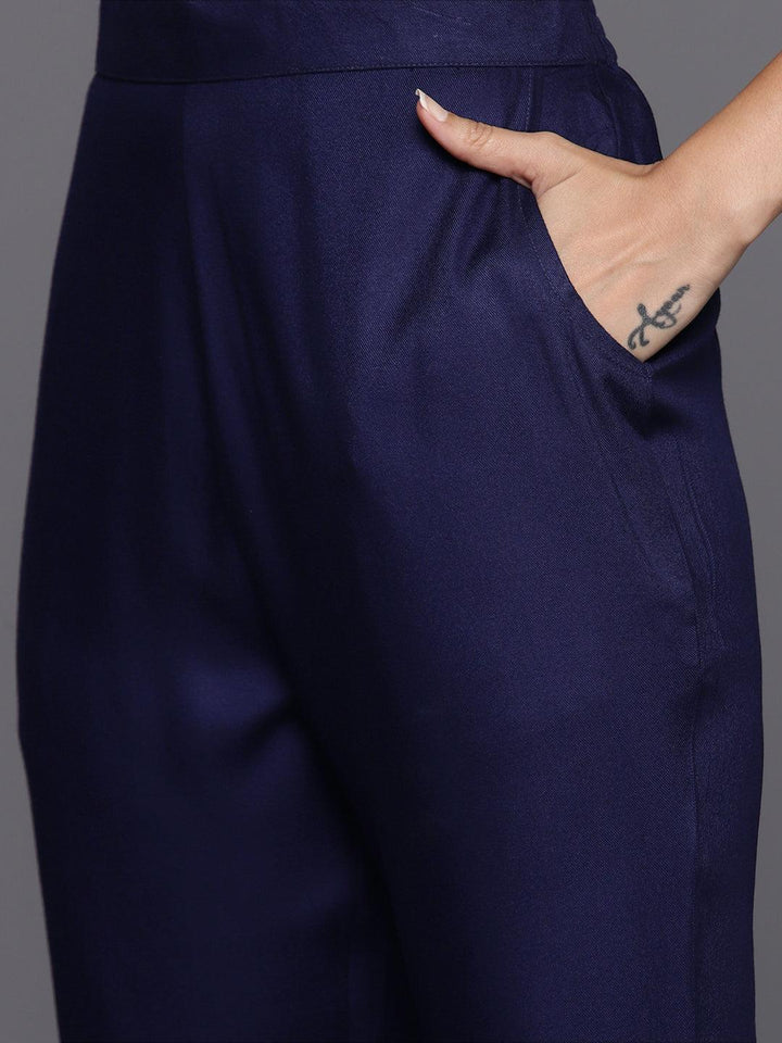 Blue Yoke Design Wool Blend Straight Kurta Set