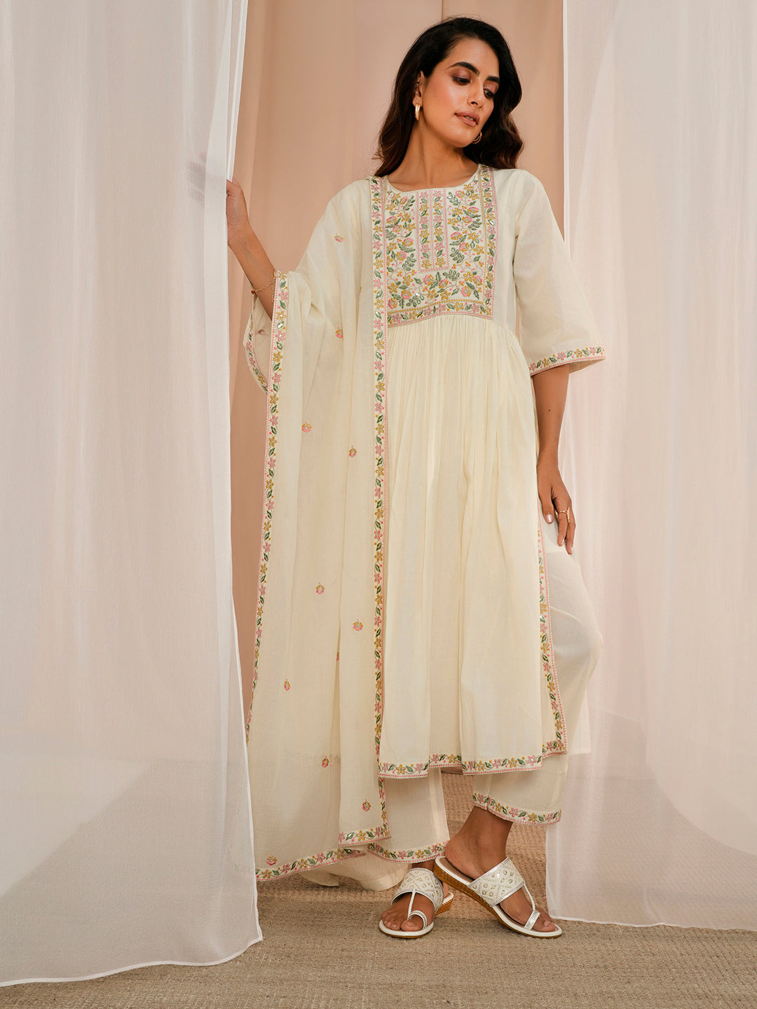 dress yoke design Buy Libas Off White Cotton A-Line Kurta With Palazzos & Dupatta Online in USA at $55.00 Color:Fluorescent Green long sleeves BCBGMAXAZRIA Women's Maci Sequined standing 58