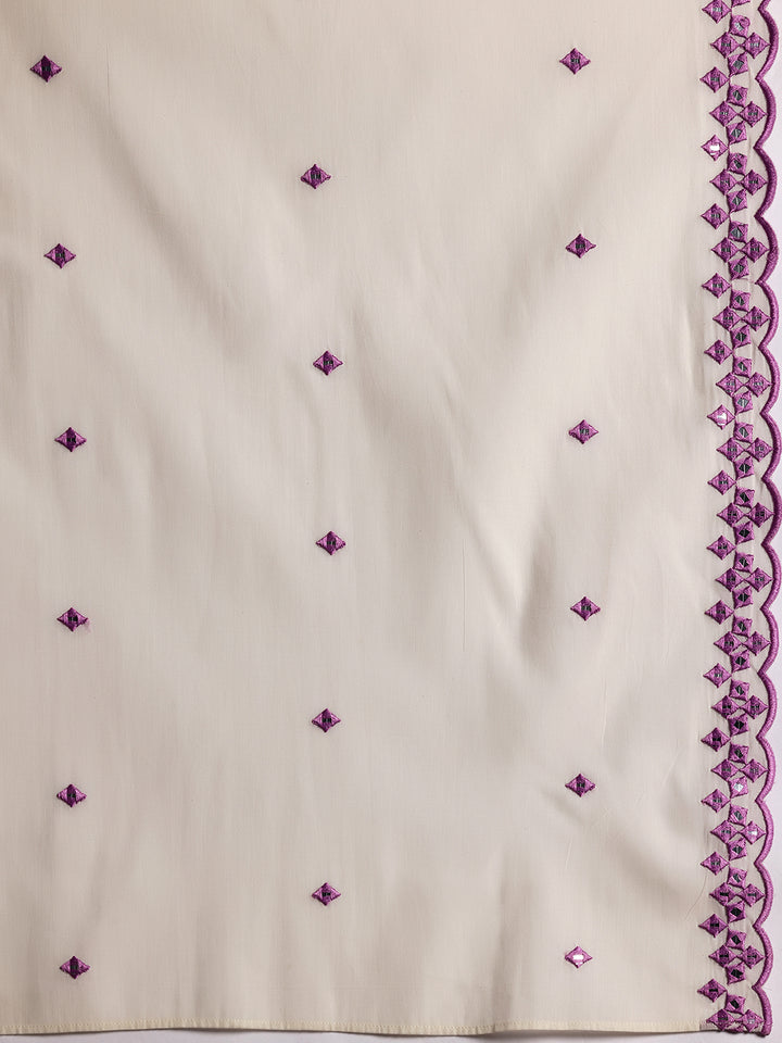 Off White Embroidered Cotton Anarkali Suit With Dupatta