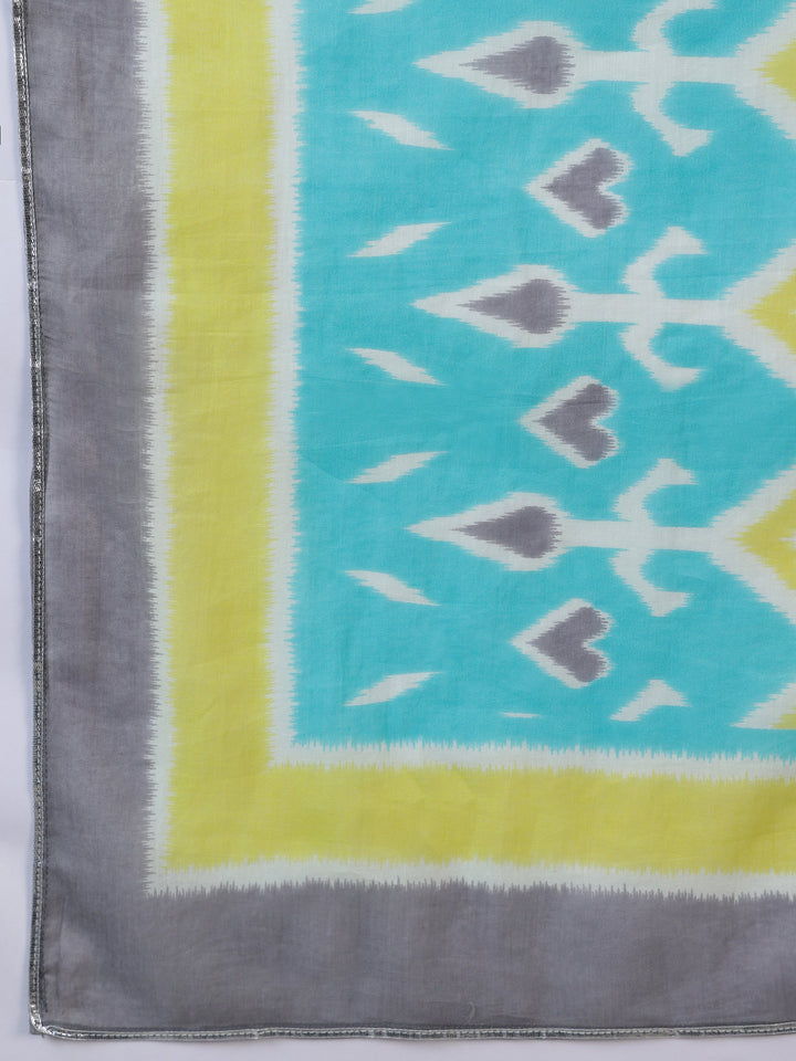 Grey Printed Cotton Straight Suit With Dupatta