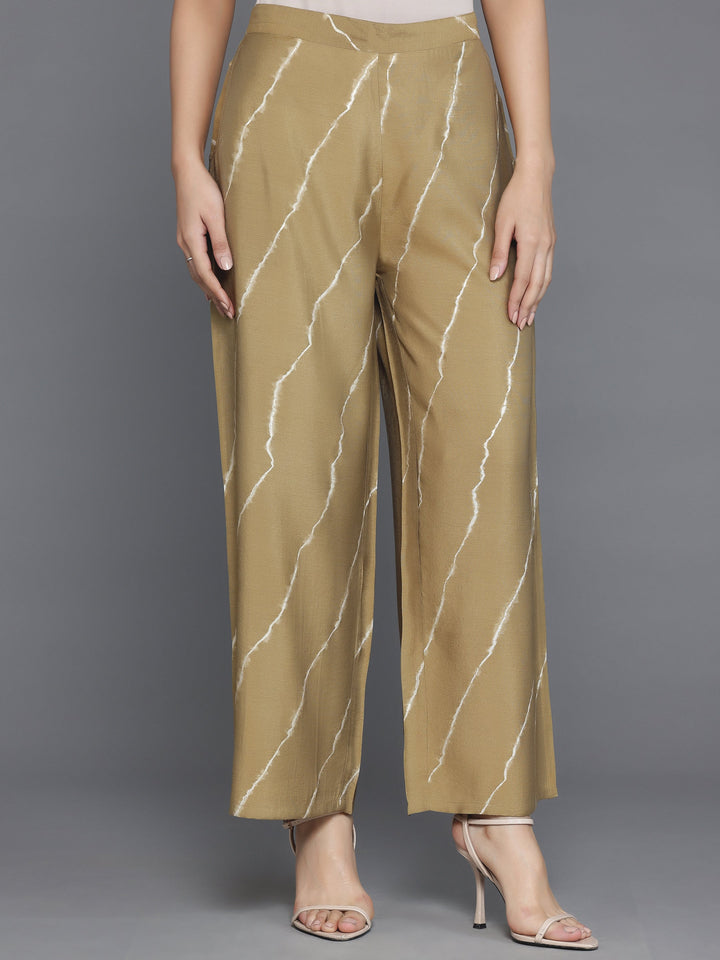 Olive Printed Silk Blend Straight Suit With Dupatta