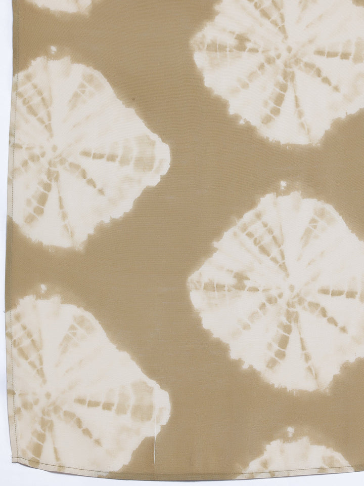 Olive Printed Silk Blend Straight Suit With Dupatta