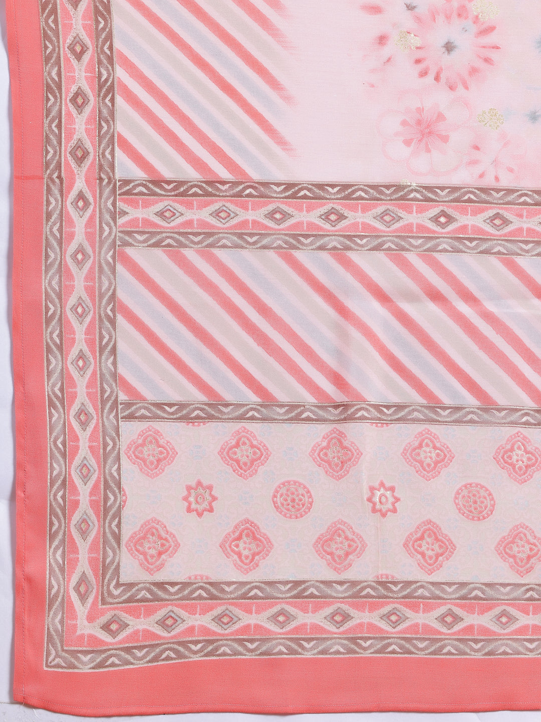 Peach Printed Silk Blend Straight Suit With Dupatta