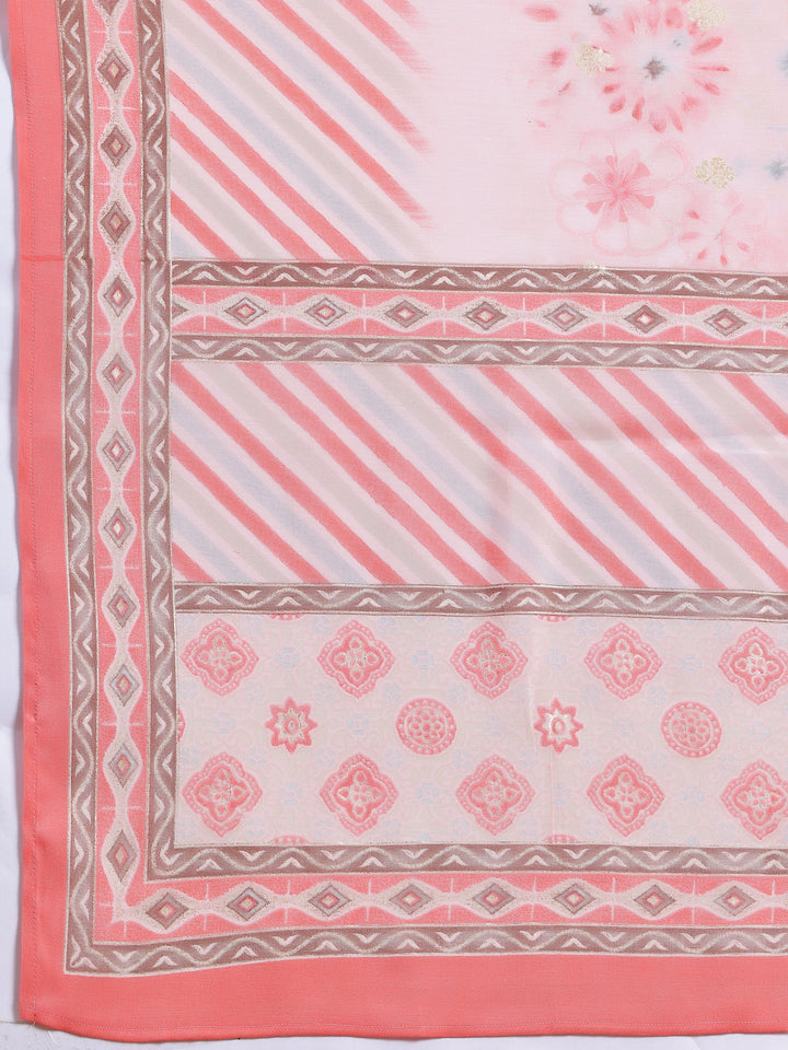 Peach Printed Silk Blend Straight Suit With Dupatta