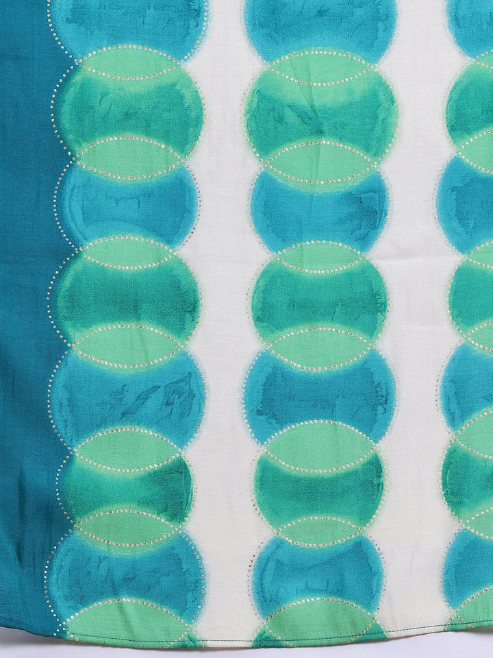 Off White Printed Silk Blend Straight Suit With Dupatta