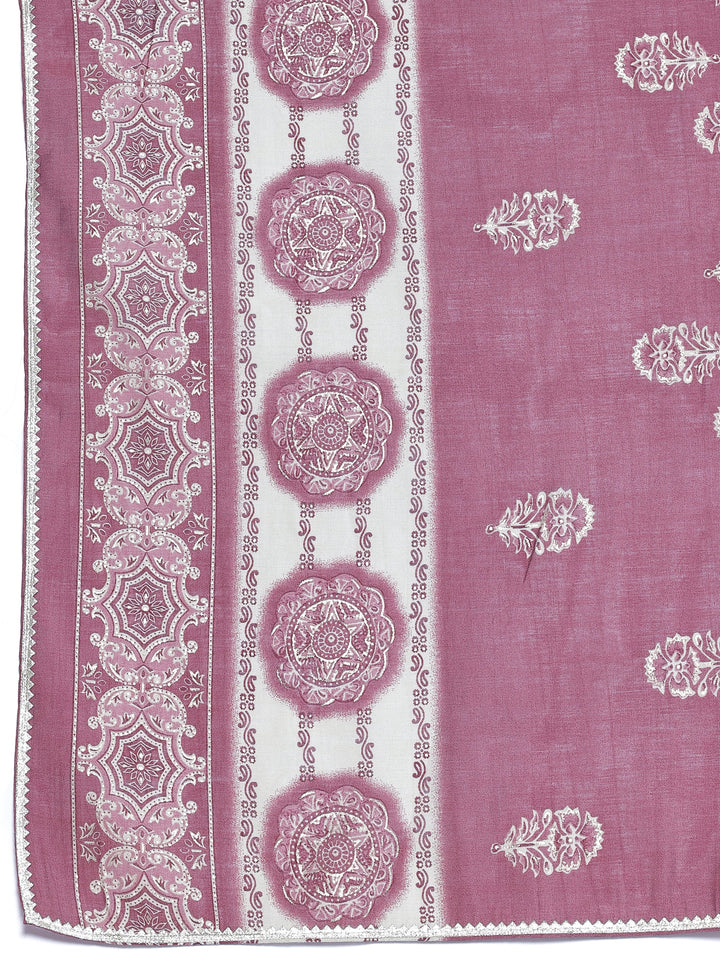 Mauve Printed Silk Blend Anarkali Suit With Dupatta
