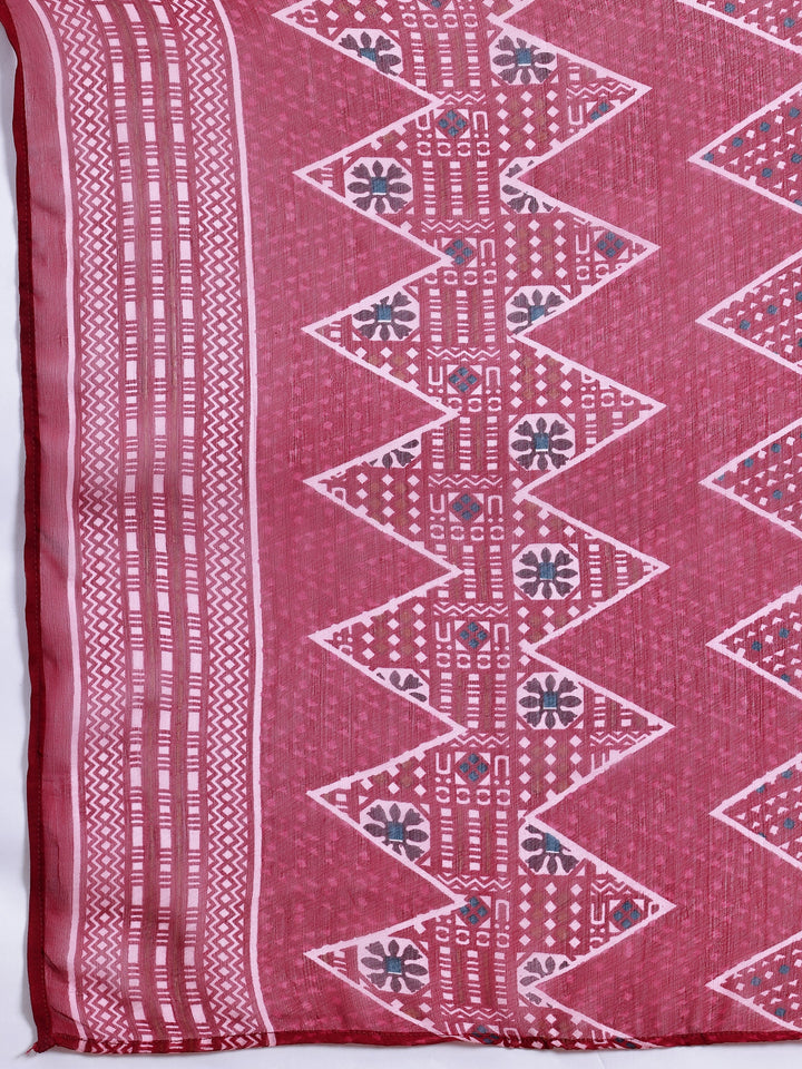 Maroon Printed Silk Blend A-Line Kurta With Palazzos & Dupatta