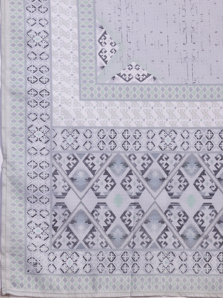 Grey Embroidered Cotton Blend Straight Suit With Dupatta