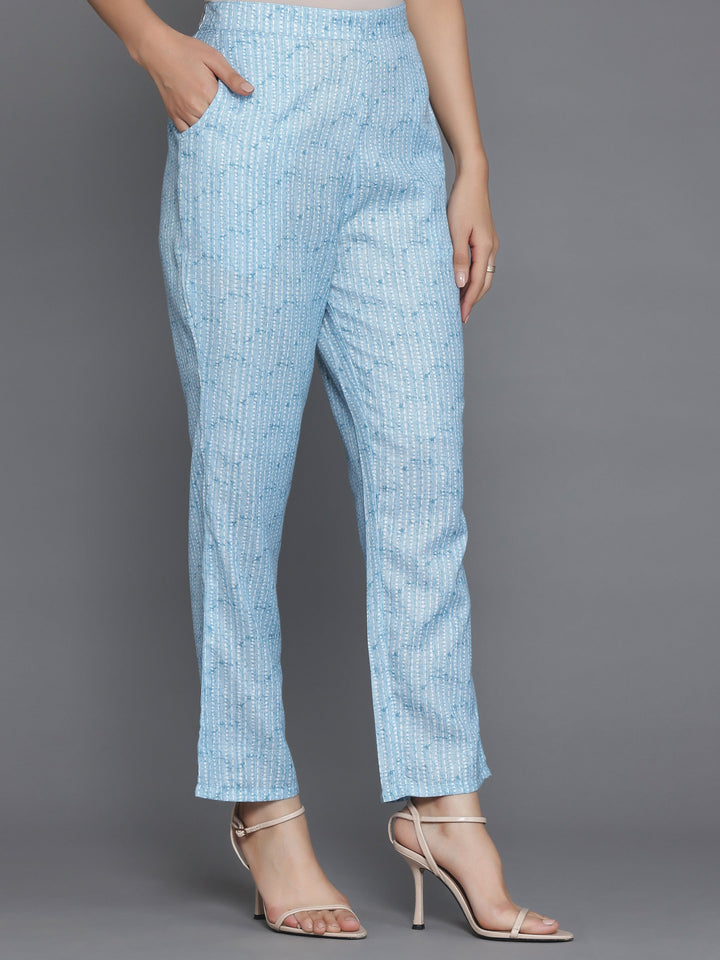 Blue Printed Cotton Straight Kurta Set