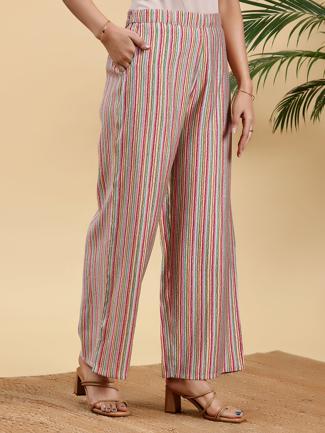 Beige Printed Silk Blend Anarkali Kurta Set