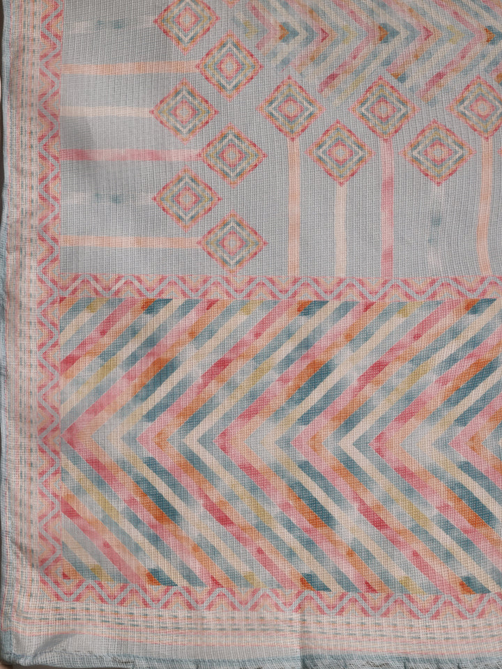 Blue Embroidered Cotton Blend Straight Suit With Dupatta