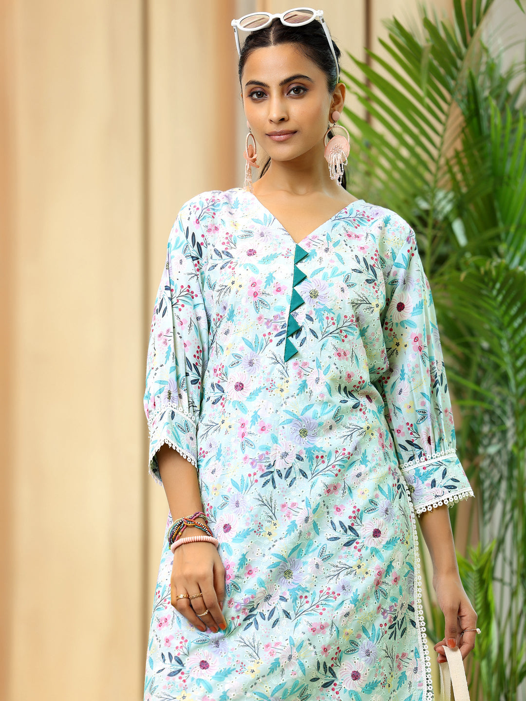 Blue Printed Cotton Straight Kurta Set