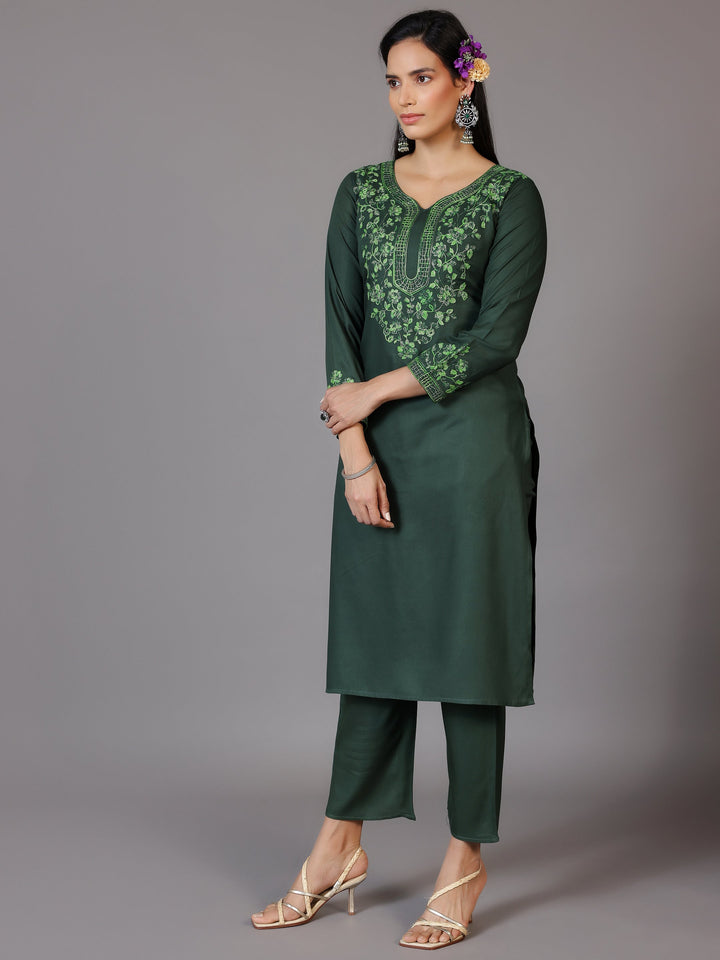 Green Yoke Design Wool Blend Straight Kurta Set
