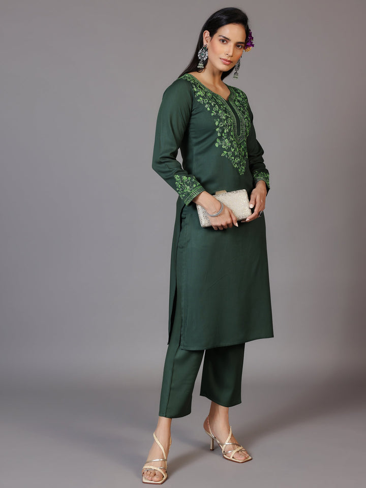 Green Yoke Design Wool Blend Straight Kurta Set
