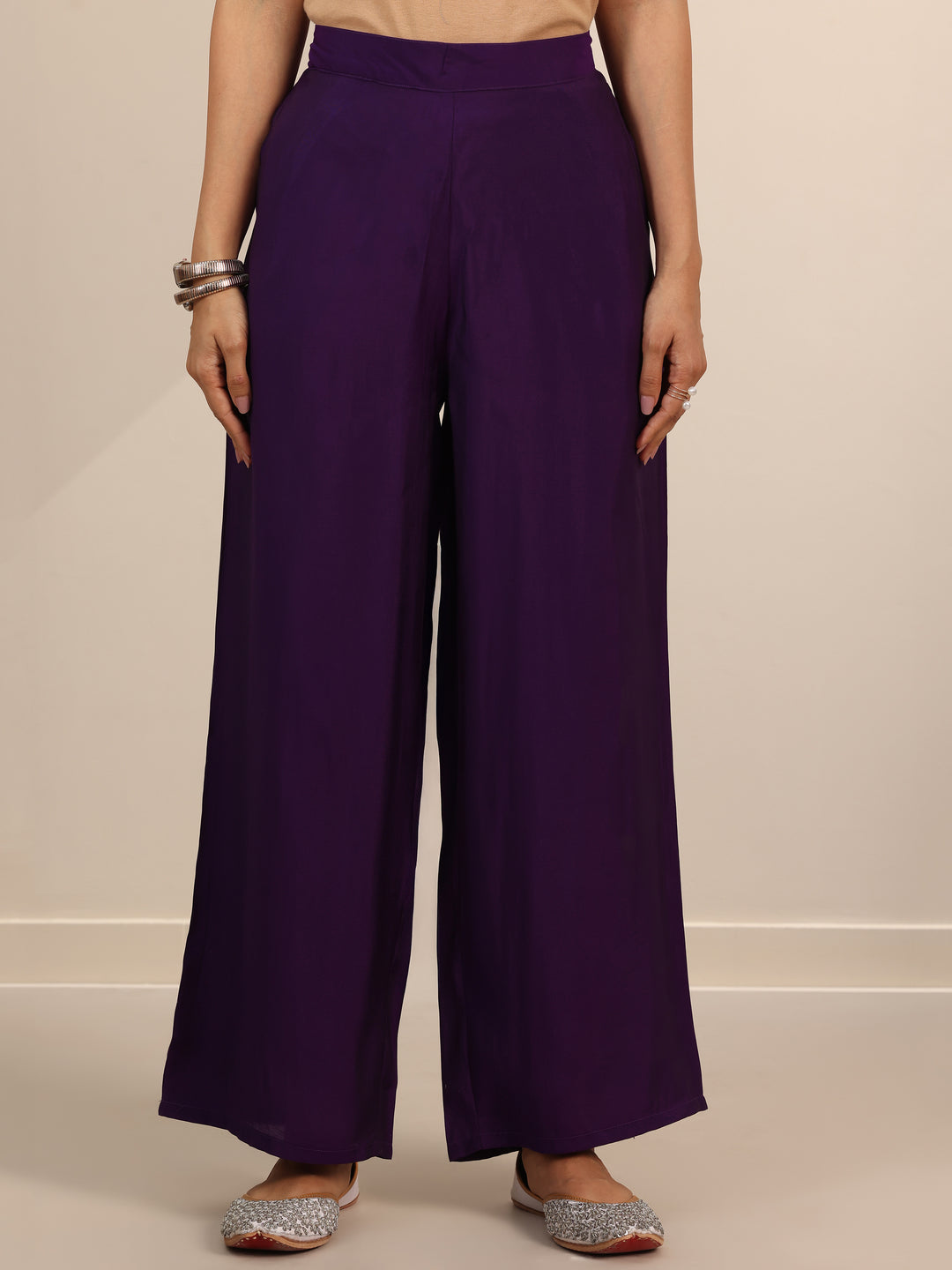 Purple Embroidered Silk Blend Straight Kurta Set