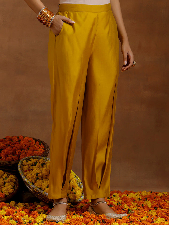 Yellow Yoke Design Silk Blend Straight Suit With Dupatta