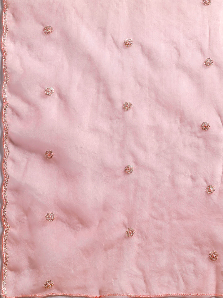 Light Pink Embroidered Silk Blend Straight Suit With Dupatta